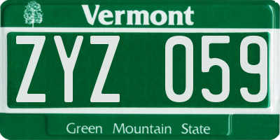 VT license plate ZYZ059