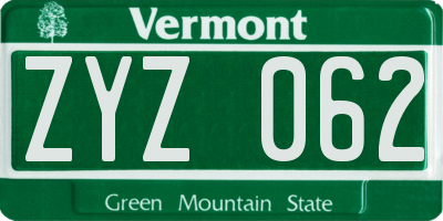 VT license plate ZYZ062