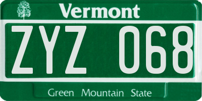 VT license plate ZYZ068