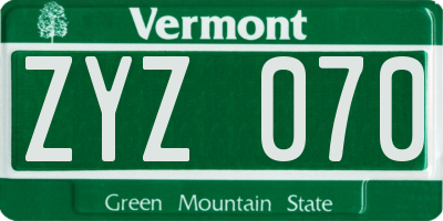 VT license plate ZYZ070