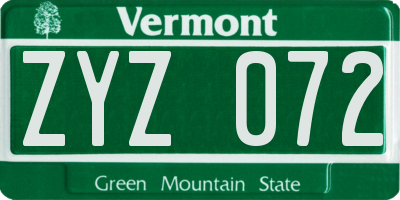 VT license plate ZYZ072