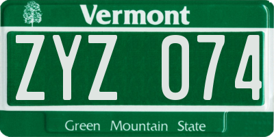 VT license plate ZYZ074