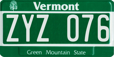 VT license plate ZYZ076