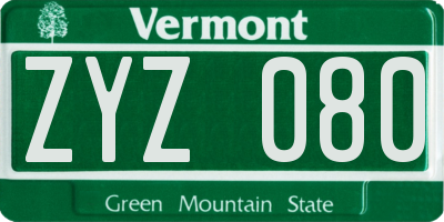VT license plate ZYZ080