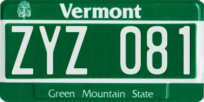 VT license plate ZYZ081