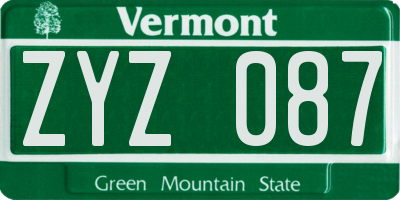 VT license plate ZYZ087