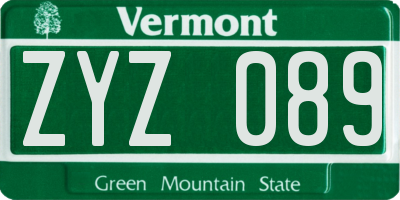 VT license plate ZYZ089