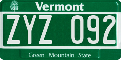 VT license plate ZYZ092
