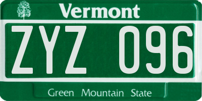 VT license plate ZYZ096