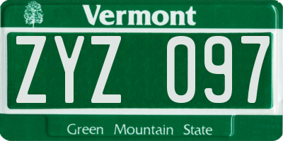 VT license plate ZYZ097