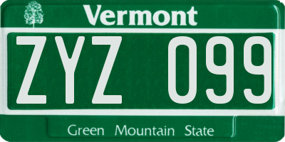 VT license plate ZYZ099