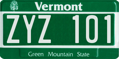 VT license plate ZYZ101
