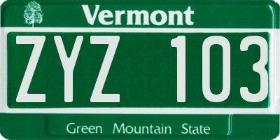 VT license plate ZYZ103
