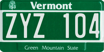 VT license plate ZYZ104