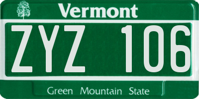 VT license plate ZYZ106