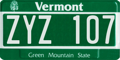 VT license plate ZYZ107