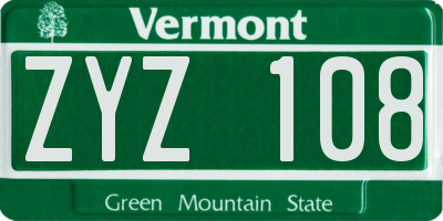VT license plate ZYZ108