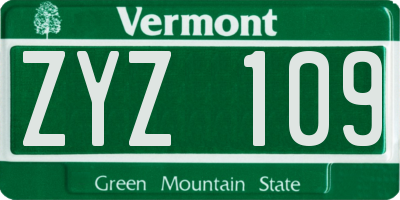 VT license plate ZYZ109