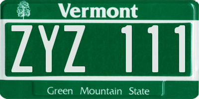VT license plate ZYZ111