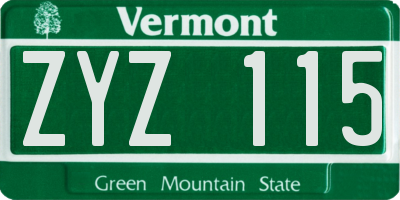 VT license plate ZYZ115