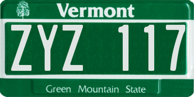 VT license plate ZYZ117