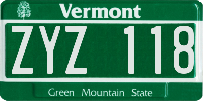 VT license plate ZYZ118