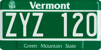 VT license plate ZYZ120
