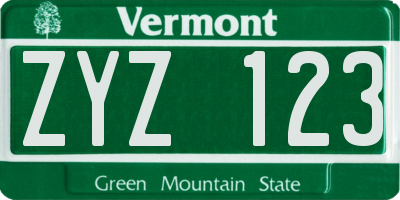 VT license plate ZYZ123