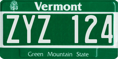 VT license plate ZYZ124
