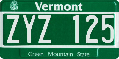 VT license plate ZYZ125