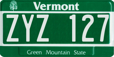 VT license plate ZYZ127