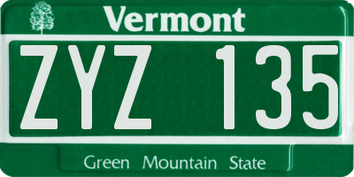 VT license plate ZYZ135