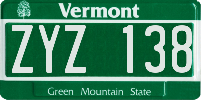 VT license plate ZYZ138