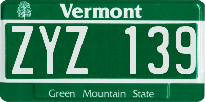 VT license plate ZYZ139