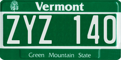 VT license plate ZYZ140