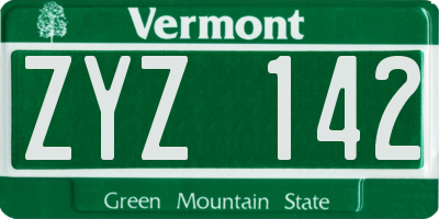 VT license plate ZYZ142