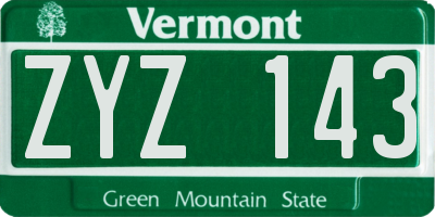 VT license plate ZYZ143