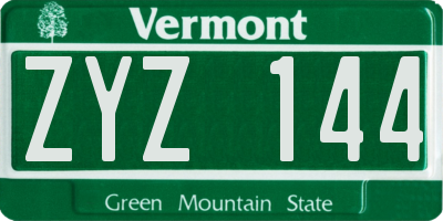 VT license plate ZYZ144