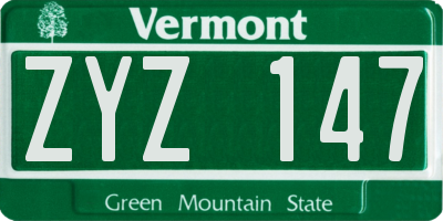 VT license plate ZYZ147