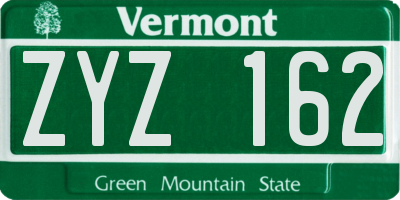 VT license plate ZYZ162