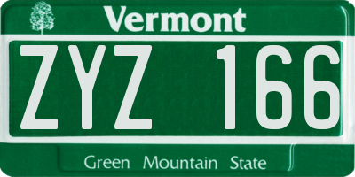 VT license plate ZYZ166