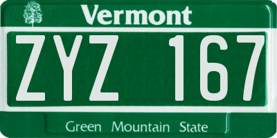 VT license plate ZYZ167