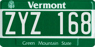 VT license plate ZYZ168