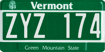 VT license plate ZYZ174