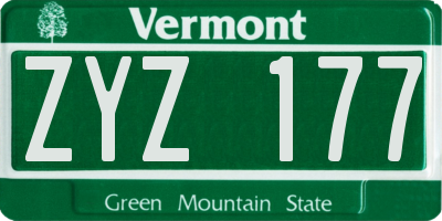 VT license plate ZYZ177