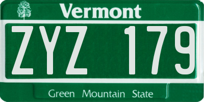 VT license plate ZYZ179