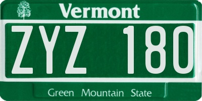 VT license plate ZYZ180