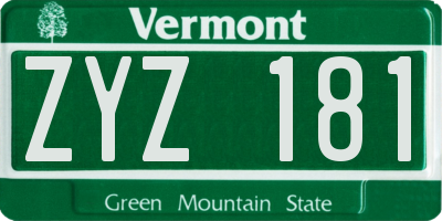 VT license plate ZYZ181