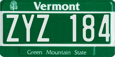 VT license plate ZYZ184