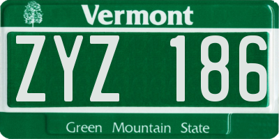 VT license plate ZYZ186